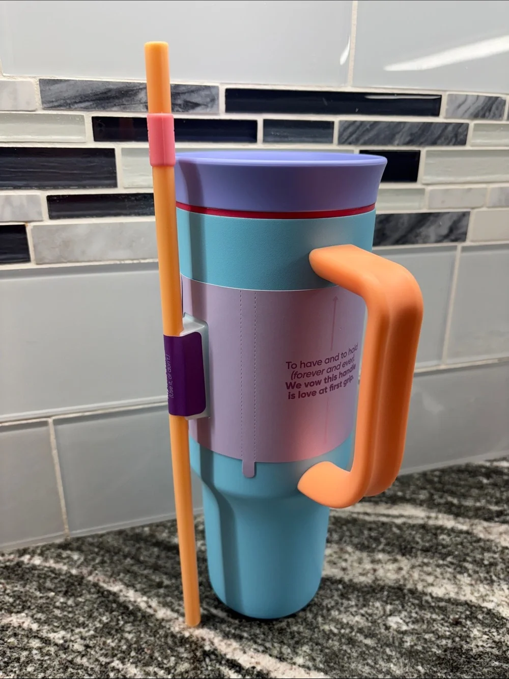 Brand New Owala 40oz Insulated Travel Bottle with Handle & Straw Lavender & Aqua